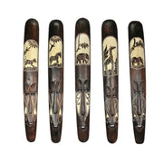 Set of 5 Hand Carved Brown Wood African Style Decorative Tribal Mask Wall Hangings - Artisan Crafted - Easy To Hang - Boho