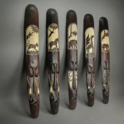 Set of 5 Hand Carved Brown Wood African Style Decorative Tribal Mask Wall Hangings - Artisan Crafted - Easy To Hang - Boho
