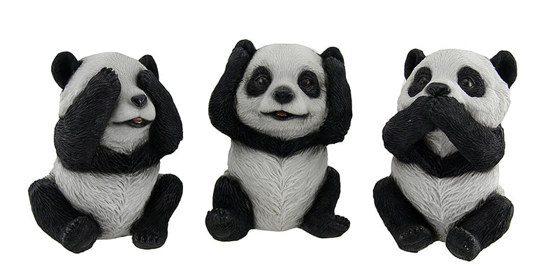 3 Piece See Hear Speak No Evil Sitting Baby Panda Bear Set Image 1