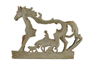 Horse and Cowboy Faux Wood Carving Statue Image 3