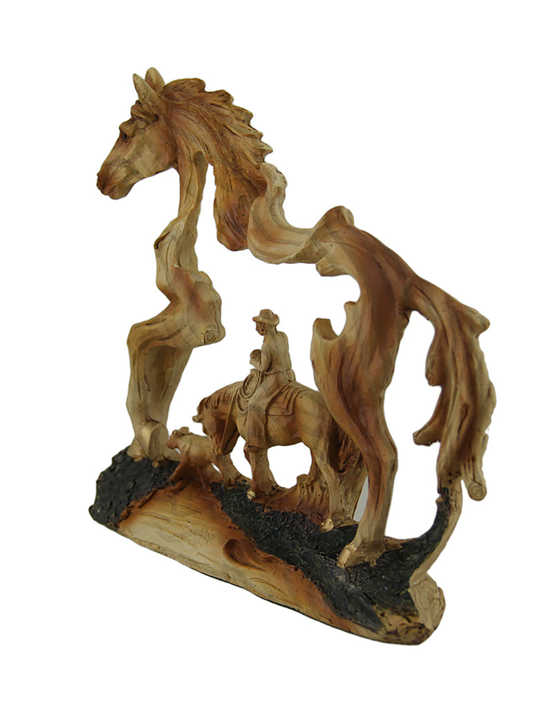 The Wrangler Cowboy In Horse Faux Carved Wood Openwork Statue Western Décor Image 2