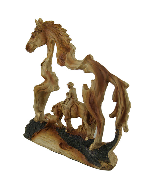 The Wrangler Cowboy In Horse Faux Carved Wood Openwork Statue Western Décor Image 2