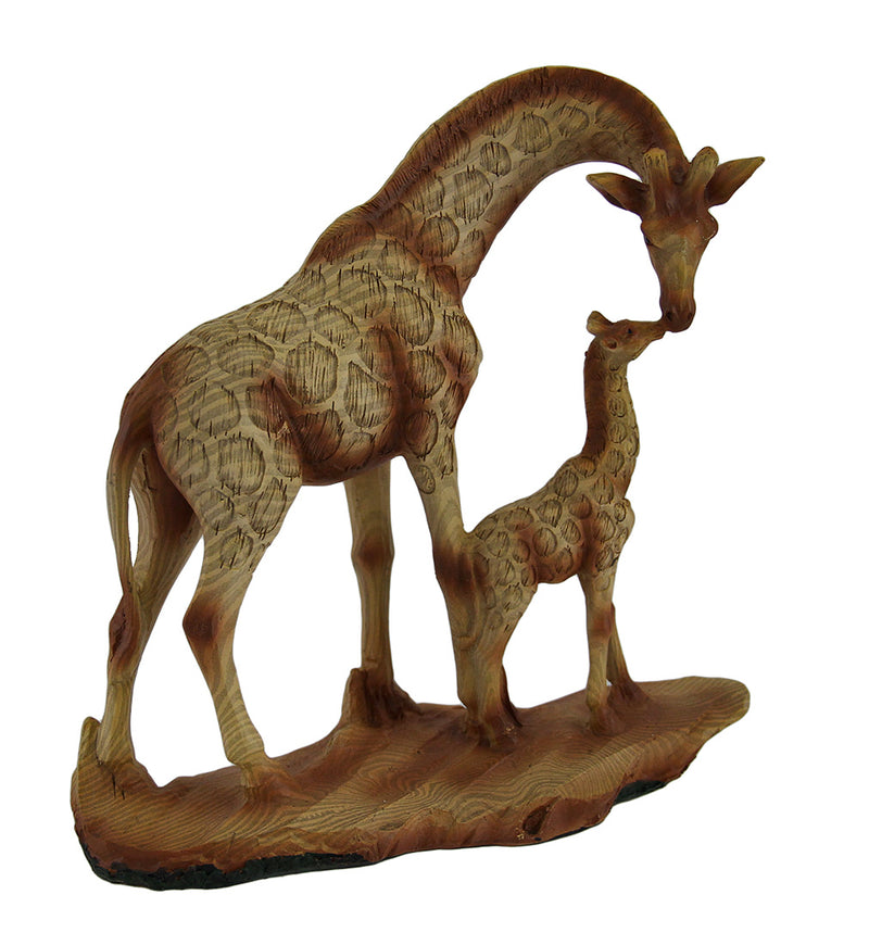 Exquisite Mother and Baby Giraffe Resin Statue with Faux Wood Finish - African Wildlife-Inspired Home Decor Piece - 7 Inches
