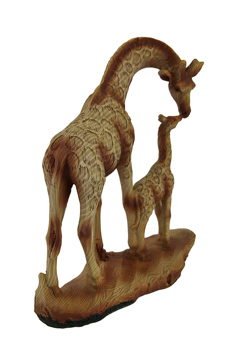 Exquisite Mother and Baby Giraffe Resin Statue with Faux Wood Finish - African Wildlife-Inspired Home Decor Piece - 7 Inches