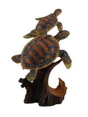 Two Swimming Sea Turtles Decorative Faux Carved Wood Look Statue Image 1