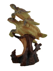 Two Swimming Sea Turtles Decorative Faux Carved Wood Look Statue Image 3