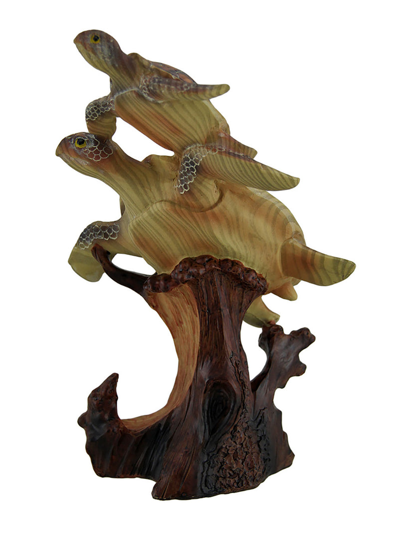 Two Swimming Sea Turtles Decorative Faux Carved Wood Look Statue Image 3