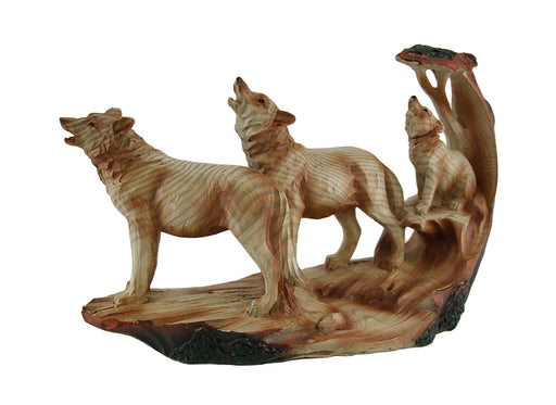 Howling Wolf Family Carved Wood Look Resin Statue Image 1