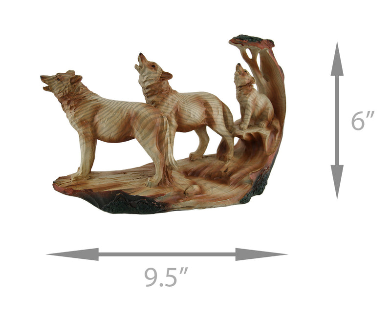 Howling Wolf Family Carved Wood Look Resin Statue Image 4