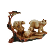 Mother Bear and Cubs Carved Wood Look Resin Statue Image 1