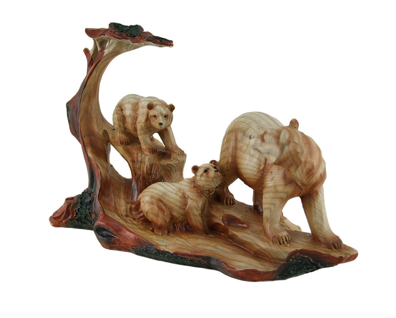 Mother Bear and Cubs Carved Wood Look Resin Statue Image 2