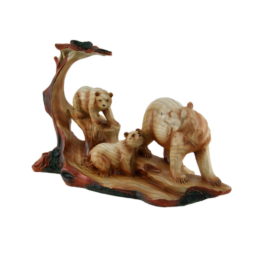 Mother Bear and Cubs Carved Wood Look Resin Statue Image 2