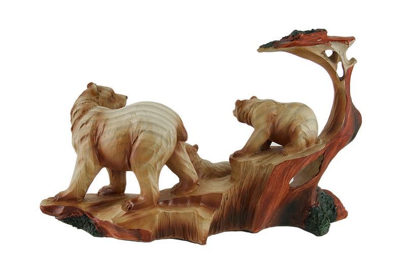Mother Bear and Cubs Carved Wood Look Resin Statue Image 3