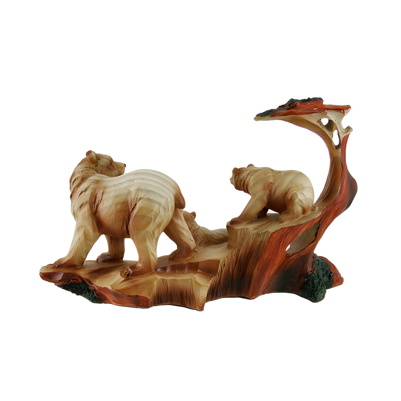 Mother Bear and Cubs Carved Wood Look Resin Statue Image 3
