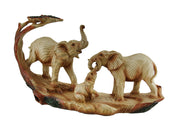 Elephant Family Safari Carved Wood Look Decorative Statue Image 1