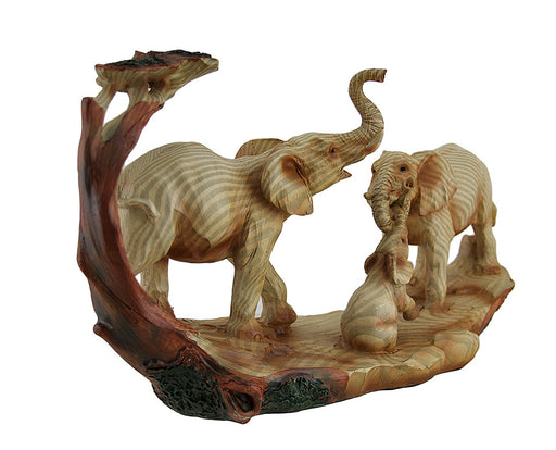 Elephant Family Safari Carved Wood Look Decorative Statue Image 2