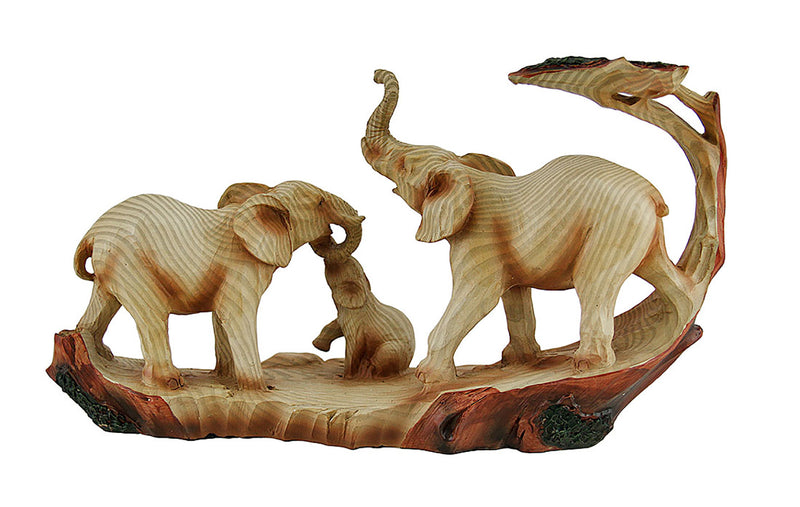 Elephant Family Safari Carved Wood Look Decorative Statue Image 3