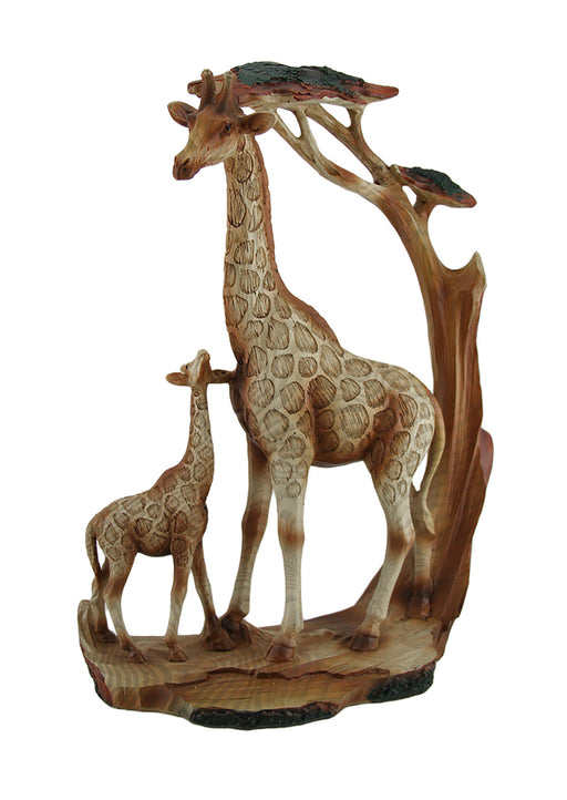 Giraffe Family Carved Wood Look Resin Statue Image 1