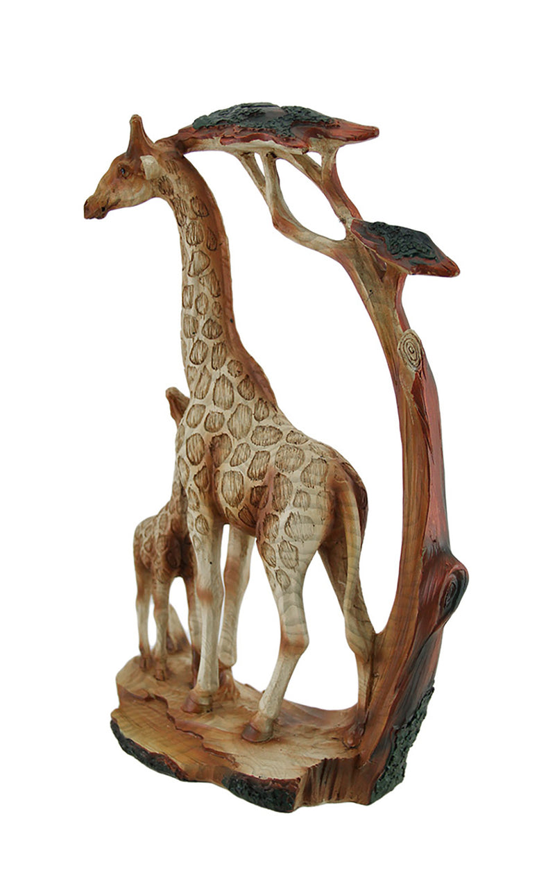 Giraffe Family Carved Wood Look Resin Statue Image 2