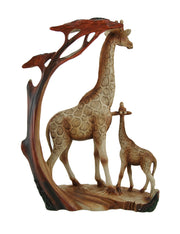 Giraffe Family Carved Wood Look Resin Statue Image 3