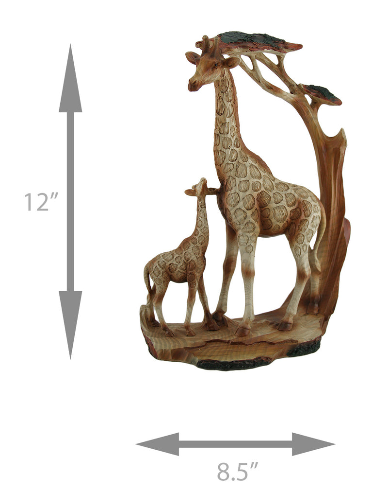 Giraffe Family Carved Wood Look Resin Statue Image 4