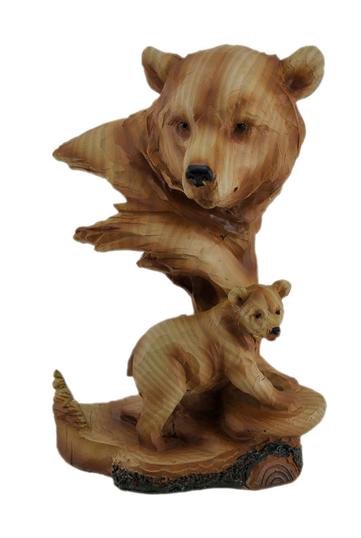 Carved Wood Look Mother Bear and Cub Tabletop Statue Image 1