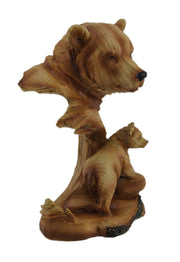 Carved Wood Look Mother Bear and Cub Tabletop Statue Image 2
