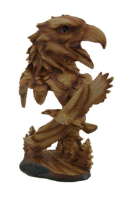 Carved Wood Look Bald Eagle Bust and Scene Tabletop Statue Image 1