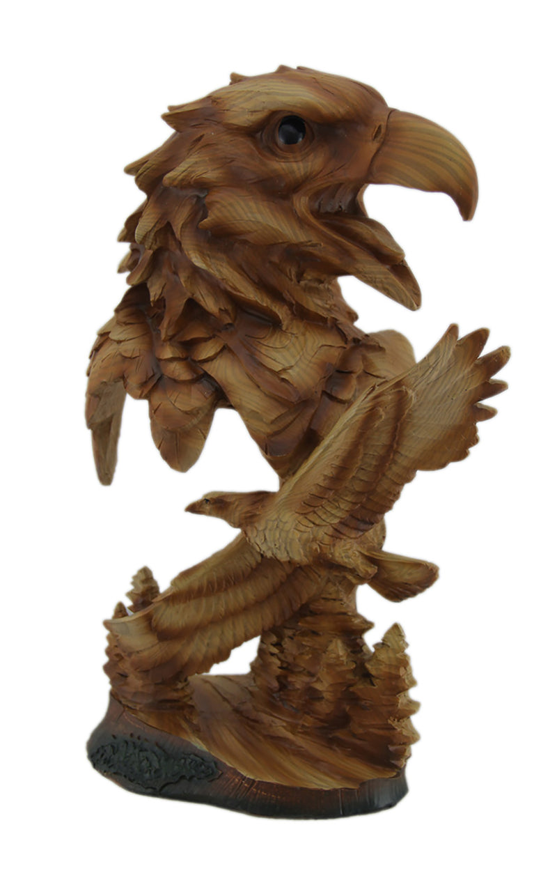 Carved Wood Look Bald Eagle Bust and Scene Tabletop Statue Image 1