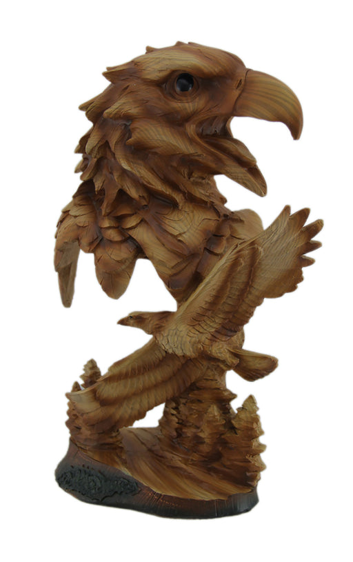 Carved Wood Look Bald Eagle Bust and Scene Tabletop Statue Image 1