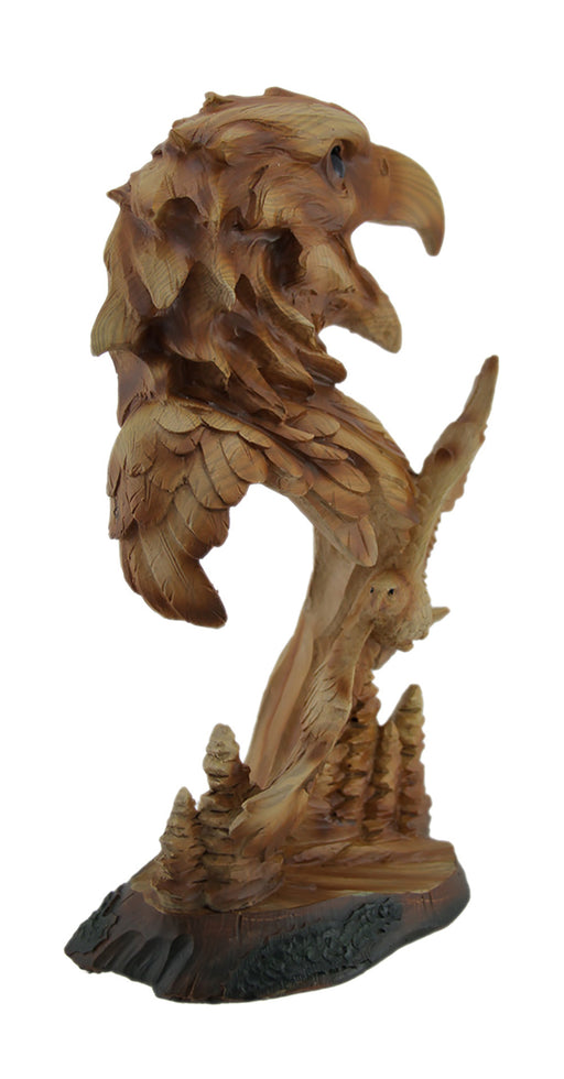 Carved Wood Look Bald Eagle Bust and Scene Tabletop Statue Image 2