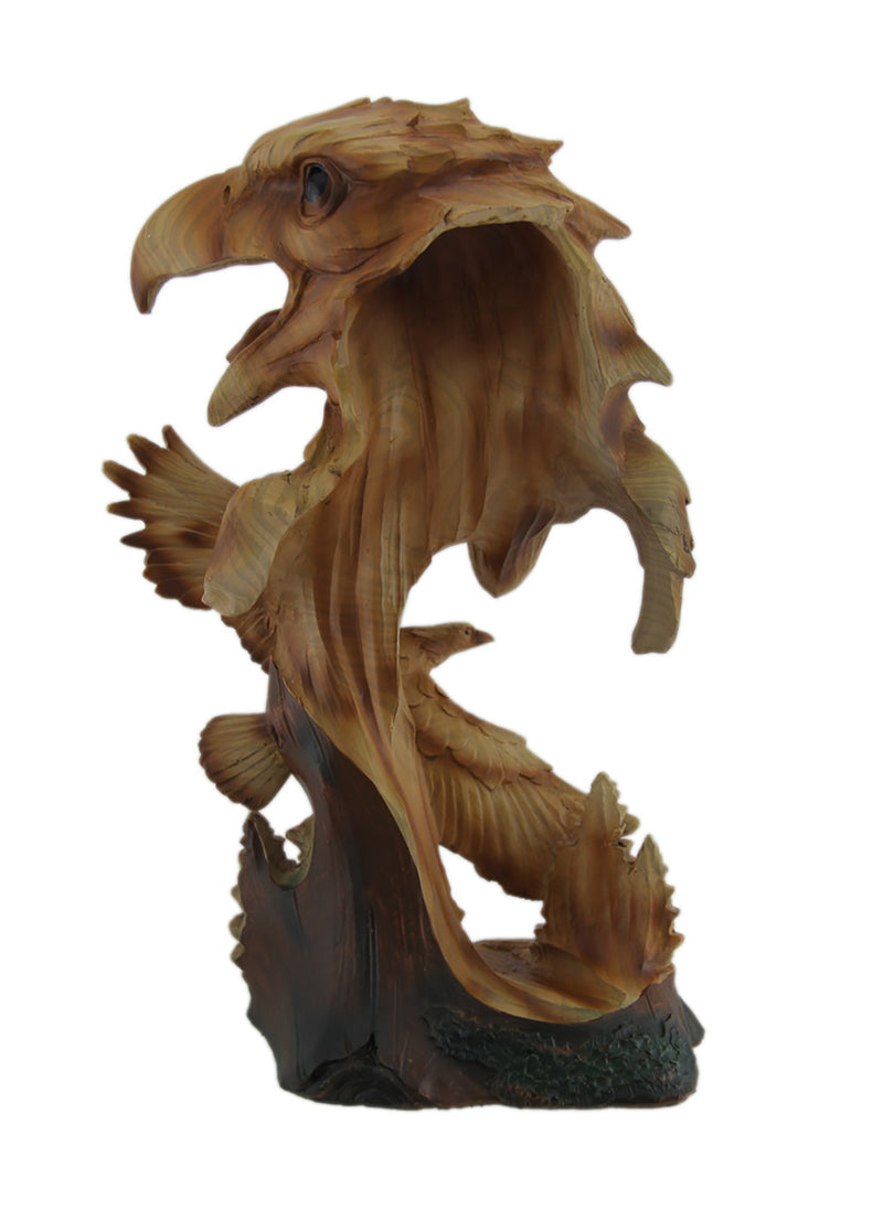 Carved Wood Look Bald Eagle Bust and Scene Tabletop Statue Image 3