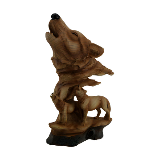 Carved Wood Look Howling Wolf Couple Figural Statue Image 1