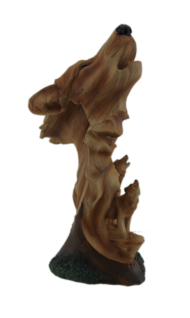 Carved Wood Look Howling Wolf Couple Figural Statue Image 2
