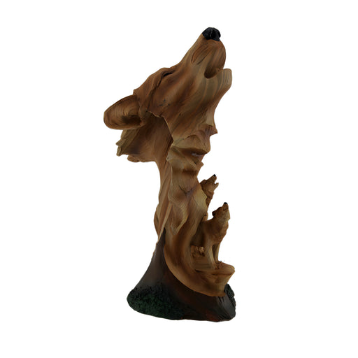 Carved Wood Look Howling Wolf Couple Figural Statue Image 2
