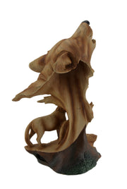 Carved Wood Look Howling Wolf Couple Figural Statue Image 3