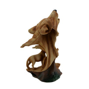 Carved Wood Look Howling Wolf Couple Figural Statue Image 3