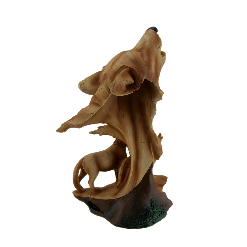 Carved Wood Look Howling Wolf Couple Figural Statue Image 3