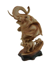 Carved Wood Look Elephant Family Bust Tabletop Statue Image 1
