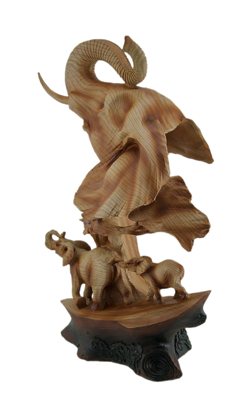 Carved Wood Look Elephant Family Bust Tabletop Statue Image 2