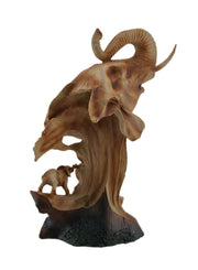 Carved Wood Look Elephant Family Bust Tabletop Statue Image 3