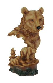 Faux Carved Bear Head and Family Wood Look Statue Image 1