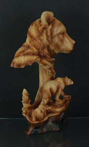 Faux Carved Bear Head and Family Wood Look Statue Image 2