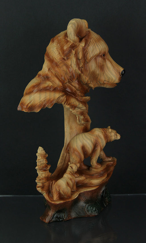 Faux Carved Bear Head and Family Wood Look Statue Image 2
