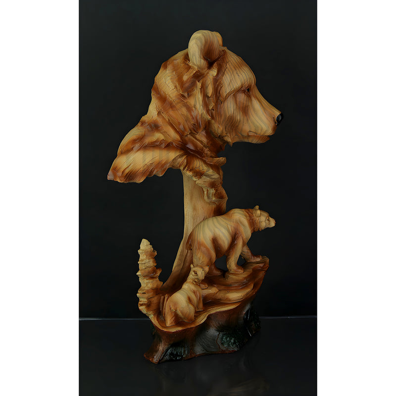 Faux Carved Bear Head and Family Wood Look Statue Image 2