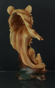 Faux Carved Bear Head and Family Wood Look Statue Image 3
