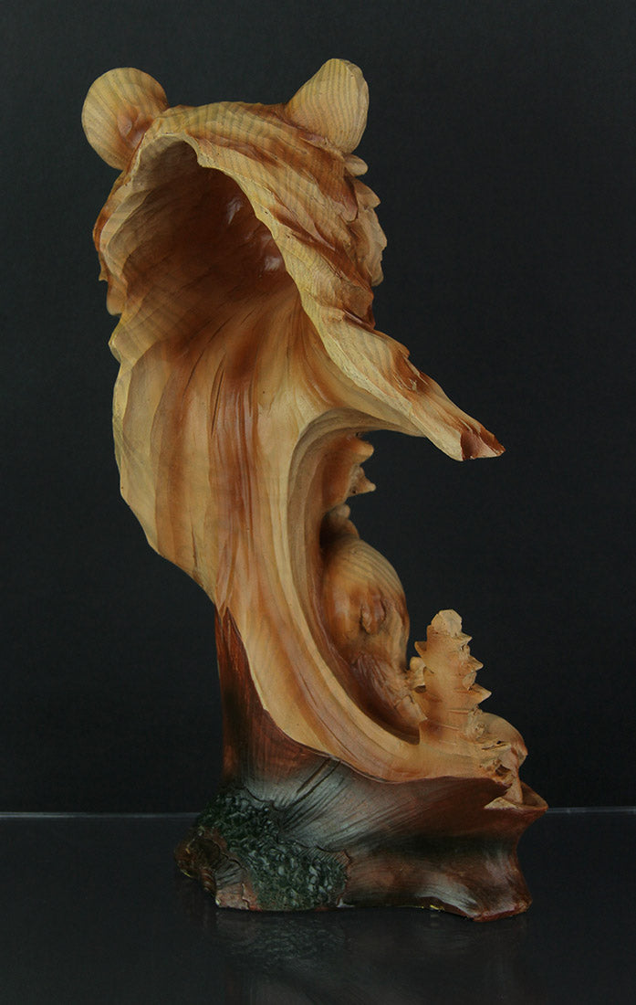 Faux Carved Bear Head and Family Wood Look Statue Image 3