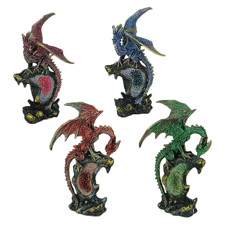 Dueling Dragons 4 Piece Dragon On Geode Figurine Set Image 1