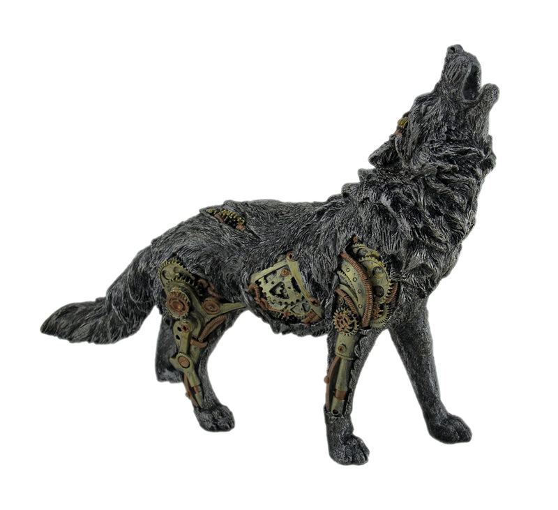 Cool Steampunk Style Howling Gray Wolf Statue Image 1
