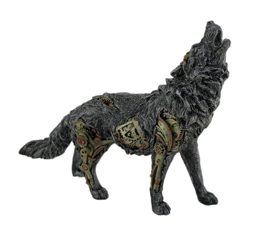 Cool Steampunk Style Howling Gray Wolf Statue Image 1